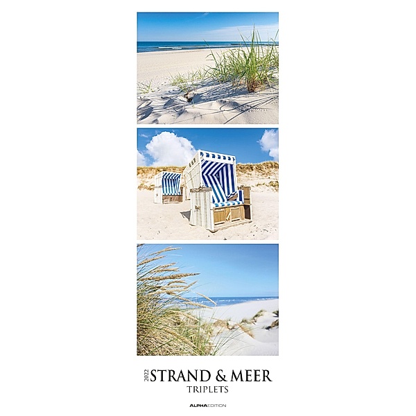 Strand & Meer Triplets 2022 - Streifenkalender XXL 25x69 cm - Bildkalender im Hochformat - Wandkalender - Wandplaner - S