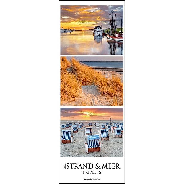 Strand & Meer Triplets 2023 - Streifenkalender XXL 25x69 cm - Bildkalender im Hochformat - Wandkalender - Wandplaner - S