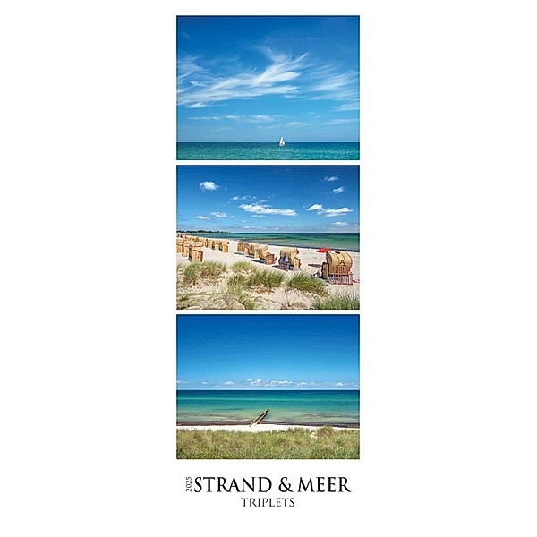 Strand & Meer Triplets 2025 - Streifenkalender XXL 25x69 cm - Bildkalender im Hochformat - Wandkalender - Wandplaner - Strandkalender - Deutsche Küsten