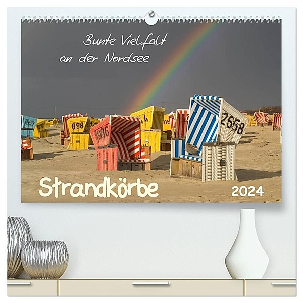 Strandkörbe - bunte Vielfalt an der Nordsee (hochwertiger Premium Wandkalender 2024 DIN A2 quer), Kunstdruck in Hochglanz, Roland T. Frank