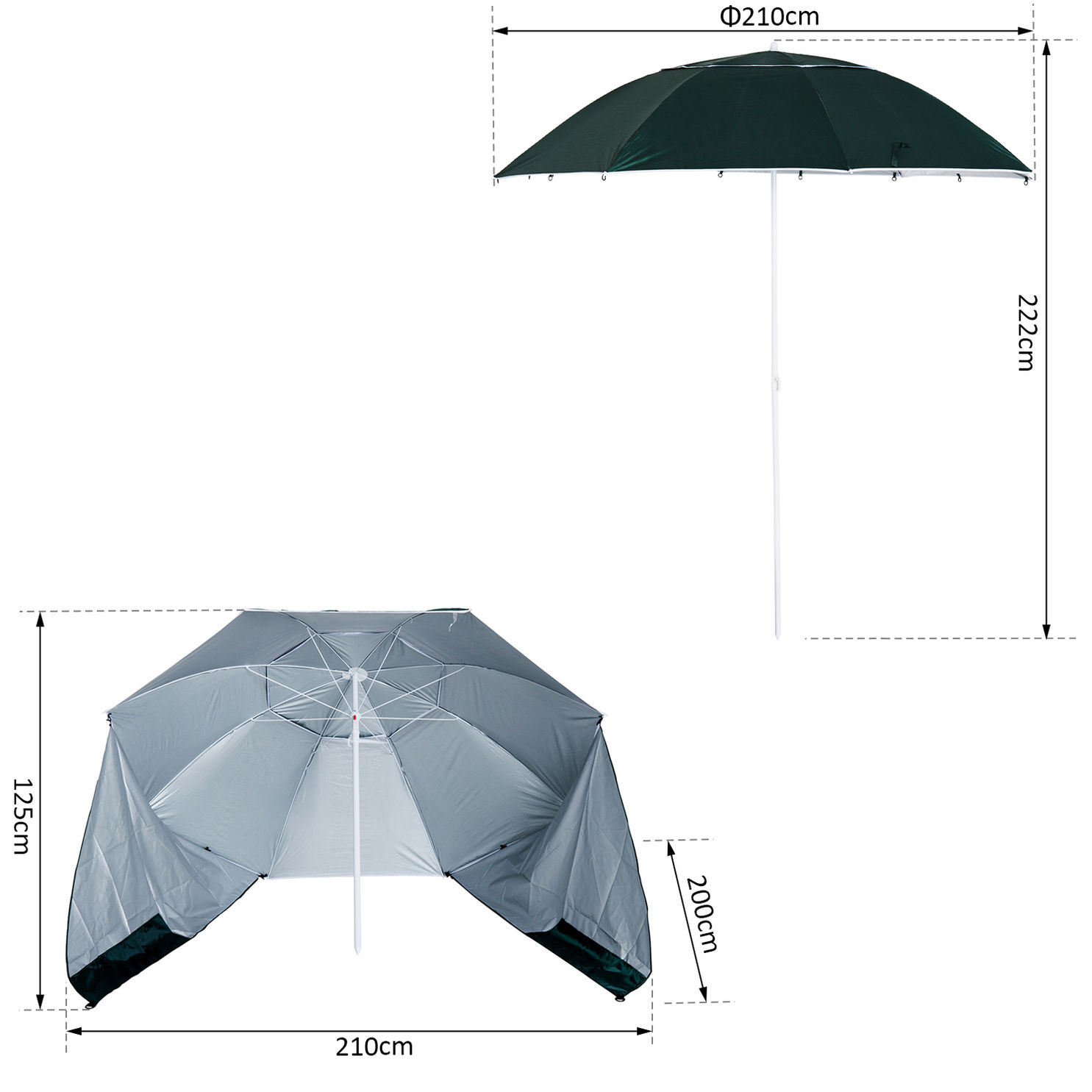 infactory Schirm und Strandmuschel: 2in1-Sonnenschirm und Strandmuschel 2  Seitenwände, UV50+, verstellbar (Sonnenschutz Strand)