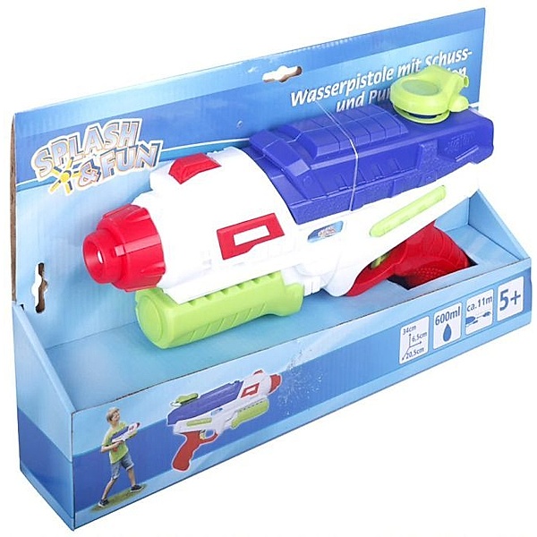 Splash & Fun Strandspielzeug WASSERPISTOLE (34cm) in blau