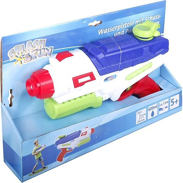 Splash & Fun Strandspielzeug WASSERPISTOLE (34cm) in blau