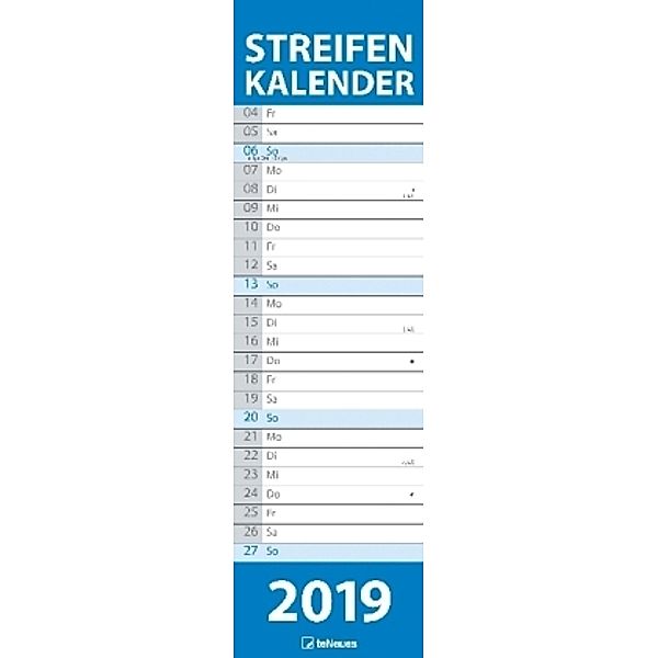 Streifenkalender schmal BLAU 2019