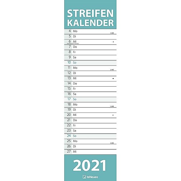 Streifenkalender schmal PASTELL 2021