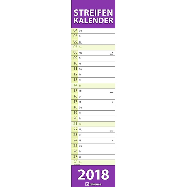 Streifenkalender XL PASTELL 2018