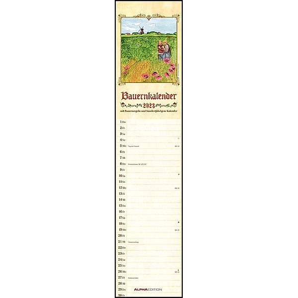 Streifenplaner Bauernkalender 2023 - Streifen-Kalender 11,3x49x5 cm - mit 100-jährigem Kalender und Bauernregeln - Wandp