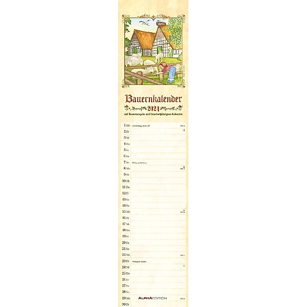 Streifenplaner Bauernkalender 2024 - Streifen-Kalender 11,3x49x5 cm - mit 100-jährigem Kalender und Bauernregeln - Wandplaner - Alpha Edition