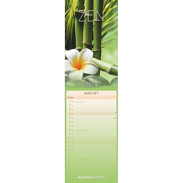 Streifenplaner Mini Zen 2024 - Streifen-Kalender 9,5x33 cm - Harmonie und Achtsamkeit - Wandplaner - Küchenkalender - Alpha Edition