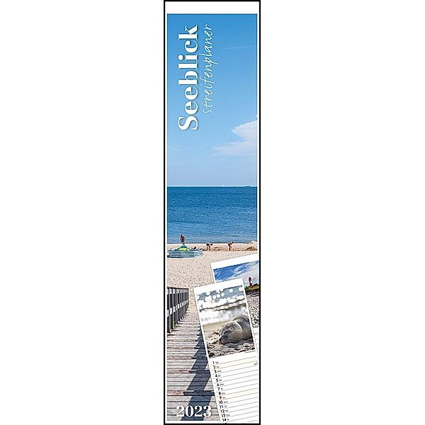 Streifenplaner Seeblick 2023 - Streifen-Kalender 11,3x49x5 cm - Strand und Meer - Küchenkalender - Wandplaner - Alpha Ed