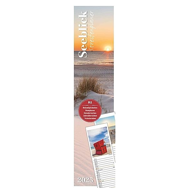 Streifenplaner Seeblick 2025 - Streifen-Kalender 11,3x49x5 cm - Strand und Meer - Küchenkalender - Wandplaner - Alpha Edition