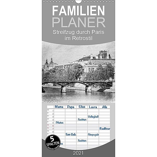 Streifzug durch Paris im Retrostil - Familienplaner hoch (Wandkalender 2021 , 21 cm x 45 cm, hoch), Ellen / Klinkel, Udo Klinkel