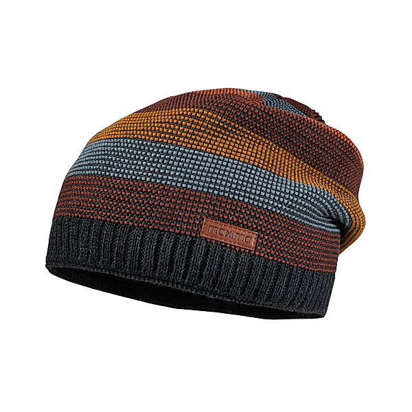 maximo Strick-Beanie BLOCKRINGEL in carbon melange/cherry brown