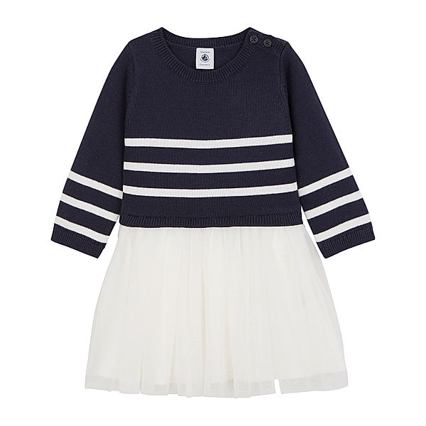 Petit Bateau Strick-Kleid TATIA mit Tüll in smoking/marshmallow