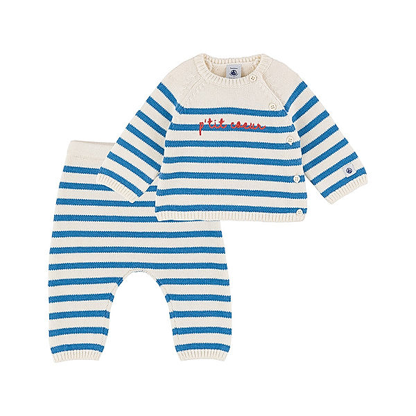 Petit Bateau Strick-Pullover P’TIT COEUR mit Hose in creme/blau