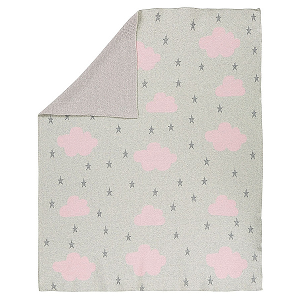 Alvi® Strickdecke CLOUD AND STAR (100x75) aus Baumwolle in grau/rosa