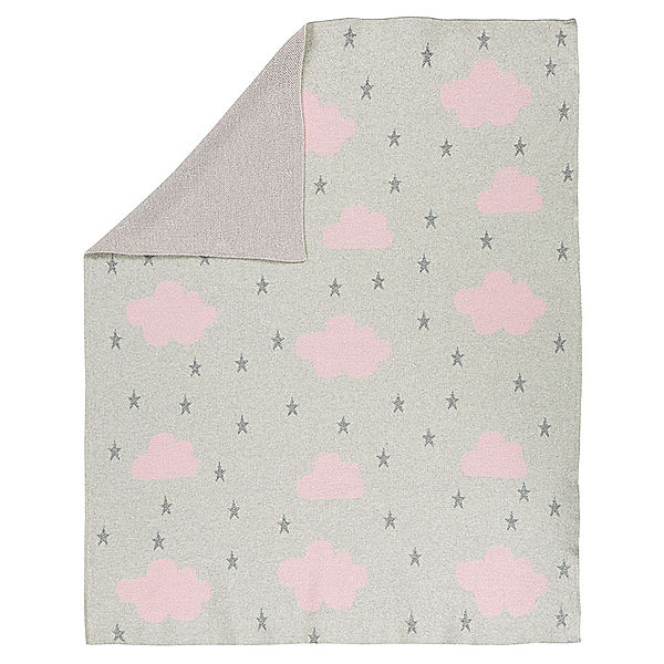 ALVI® Strickdecke CLOUD AND STAR (100x75) aus Baumwolle in grau/rosa