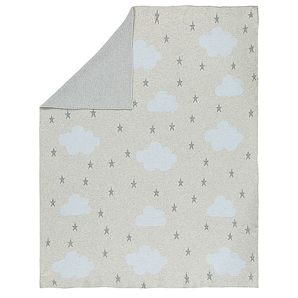 Alvi® Strickdecke CLOUD AND STAR (100x75) aus Baumwolle in grau/hellblau