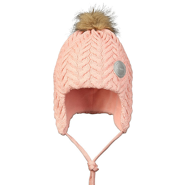 Strickmütze MURMELI aus Wolle mit Kunstfellbommel in powder pink