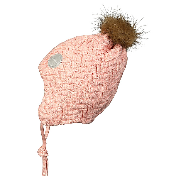 Reima Strickmütze MURMELI aus Wolle mit Kunstfellbommel in powder pink