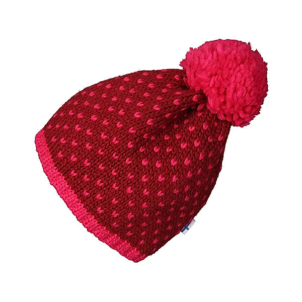 finkid Strickmütze PEKONI mit Bommel in persian red/cabernet