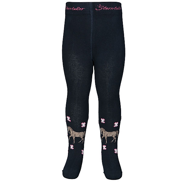 Sterntaler Strumpfhose PFERD mit Glitzerblumen in marine