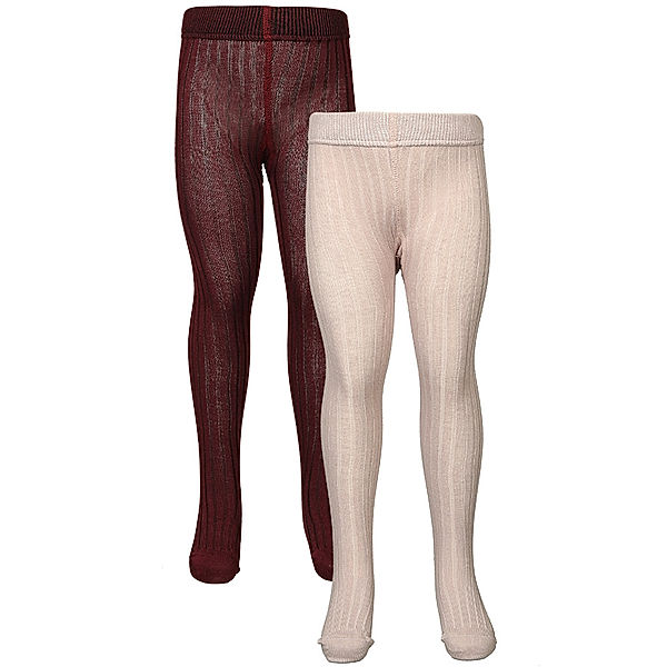 Minymo Strumpfhose SOLID RIB 2er-Pack in rose smoke