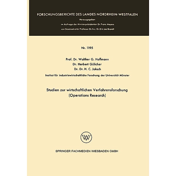 Studien zur wirtschaftlichen Verfahrensforschung (Operations Research), Herbert Gülicher, Walther Hoffmann