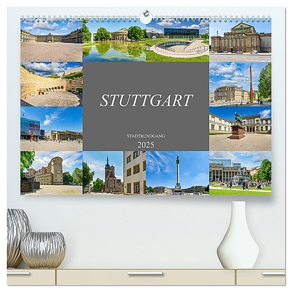 Stuttgart Stadtrundgang (hochwertiger Premium Wandkalender 2025 DIN A2 quer), Kunstdruck in Hochglanz, Calvendo, Dirk Meutzner