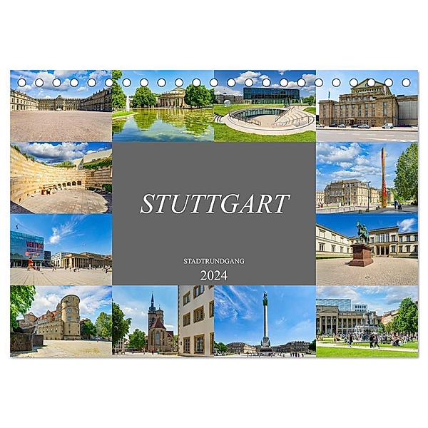Stuttgart Stadtrundgang (Tischkalender 2024 DIN A5 quer), CALVENDO Monatskalender, Dirk Meutzner