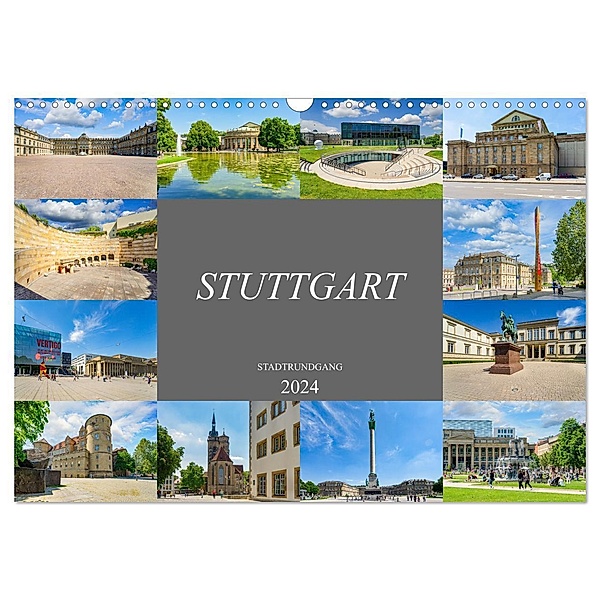 Stuttgart Stadtrundgang (Wandkalender 2024 DIN A3 quer), CALVENDO Monatskalender, Dirk Meutzner