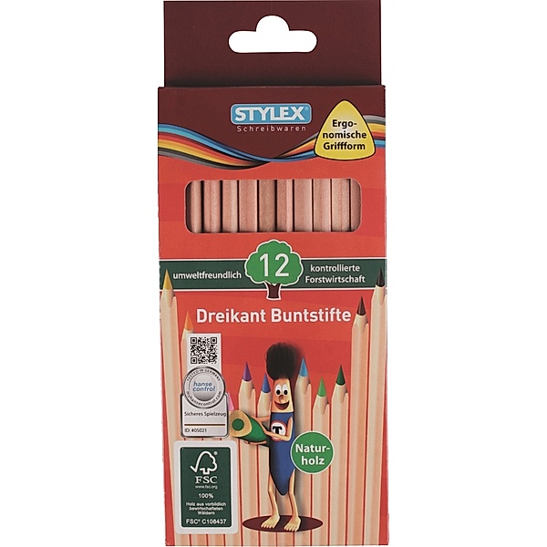 Stylex Stylex 12 lange Buntstifte Naturholz aus FSC-Holz