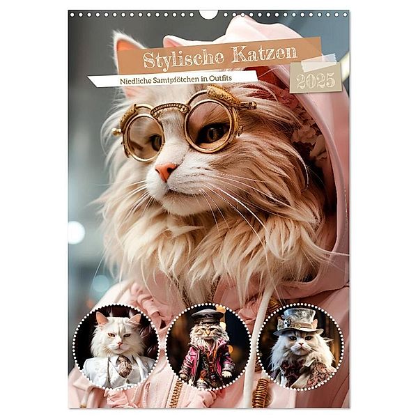 Stylische Katzen (Wandkalender 2025 DIN A3 hoch), CALVENDO Monatskalender, Calvendo, Melanie Viola