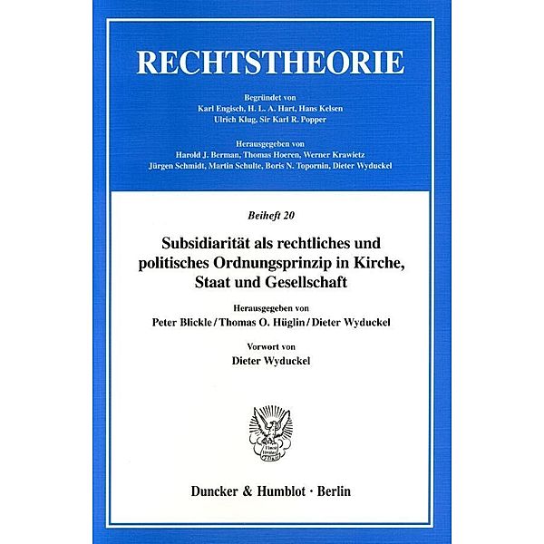 Subsidiarität als rechtliches und politisches Ordnungsprinzip in Kirche, Staat und Gesellschaft