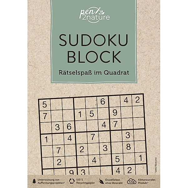 Sudoku-Block: Rätselspass im Quadrat. 192 Sudokus in 3 Schwierigkeitsstufen, pen2nature