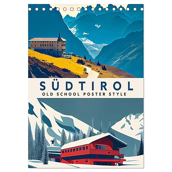 Südtirol - Old School Poster Style (Tischkalender 2024 DIN A5 hoch), CALVENDO Monatskalender, Val Thoermer