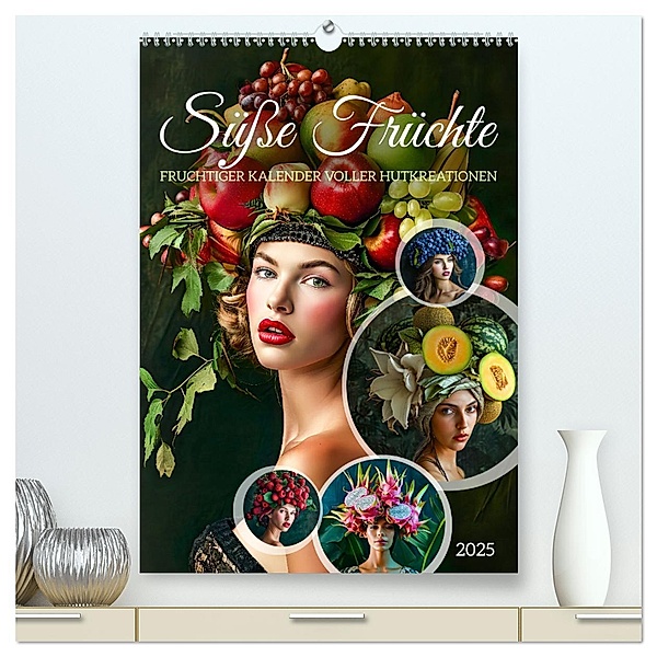 Süße Früchte - Fruchtiger Kalender voller Hutkreationen (hochwertiger Premium Wandkalender 2025 DIN A2 hoch), Kunstdruck in Hochglanz, Calvendo, Anja Frost