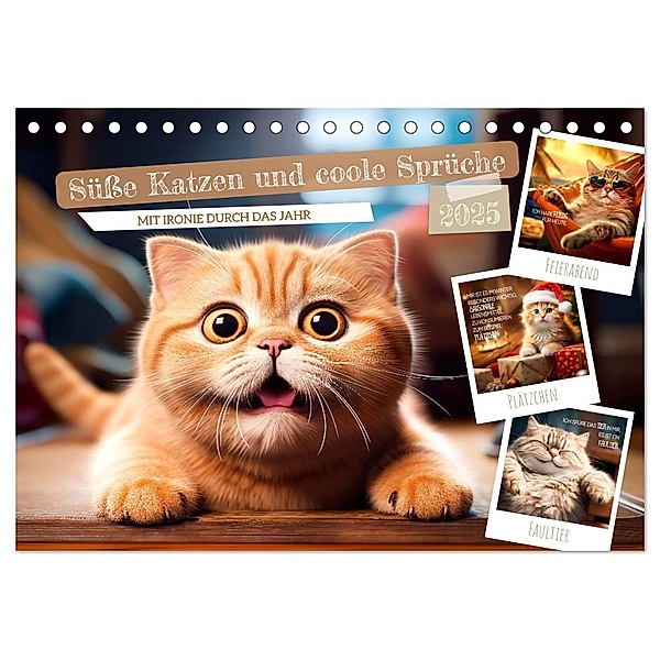 Süße Katzen und coole Sprüche (Tischkalender 2025 DIN A5 quer), CALVENDO Monatskalender, Calvendo, Melanie Viola