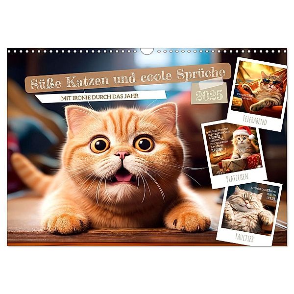 Süsse Katzen und coole Sprüche (Wandkalender 2025 DIN A3 quer), CALVENDO Monatskalender, Calvendo, Melanie Viola