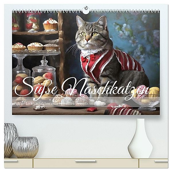 Süsse Naschkatzen - Pelzige Leckermäulchen zwischen süssen Desserts und Torten (hochwertiger Premium Wandkalender 2025 DIN A2 quer), Kunstdruck in Hochglanz, Calvendo, Fotodesign Verena Scholze