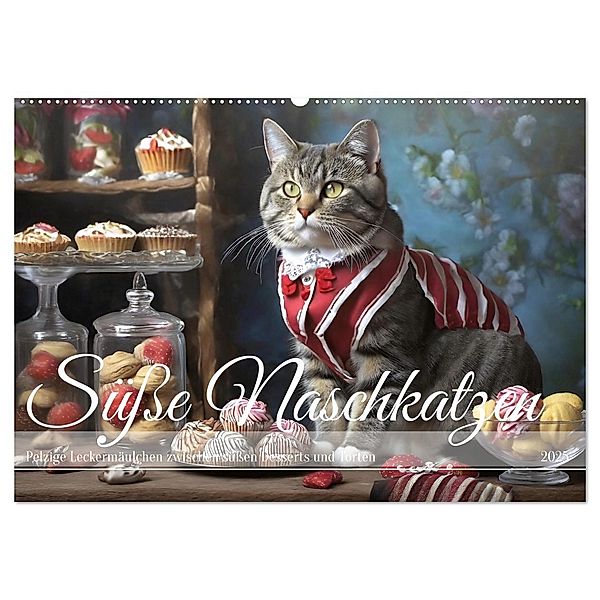 Süsse Naschkatzen - Pelzige Leckermäulchen zwischen süssen Desserts und Torten (Wandkalender 2025 DIN A2 quer), CALVENDO Monatskalender, Calvendo, Fotodesign Verena Scholze