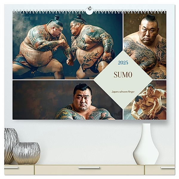 Sumo - Japans schwere Ringer (hochwertiger Premium Wandkalender 2025 DIN A2 quer), Kunstdruck in Hochglanz, Calvendo, Liselotte Brunner-Klaus