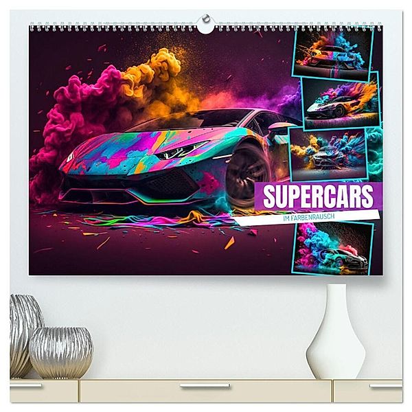 Supercars im Farbenrausch (hochwertiger Premium Wandkalender 2024 DIN A2 quer), Kunstdruck in Hochglanz, Dirk Meutzner