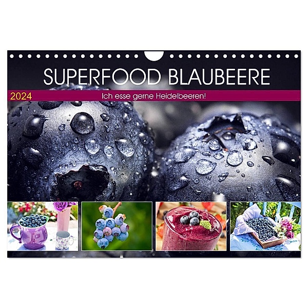 Superfood Blaubeere. Ich esse gerne Heidelbeeren! (Wandkalender 2024 DIN A4 quer), CALVENDO Monatskalender, Rose Hurley