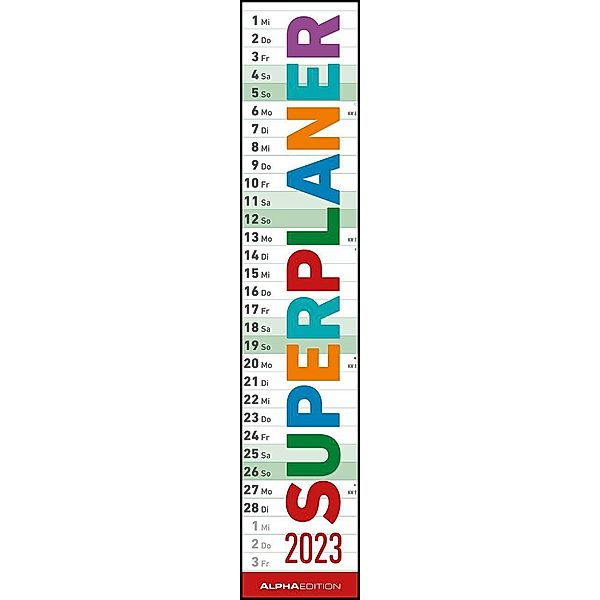 Superplaner 2023 - Streifenkalender 17x85 cm - mit Ringbindung - viel Platz für Notizen - Langplaner - Wandkalender - Kü