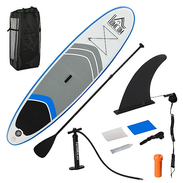 Surfbrett mit Paddel (Farbe: blau, weiß, grau, schwarz)