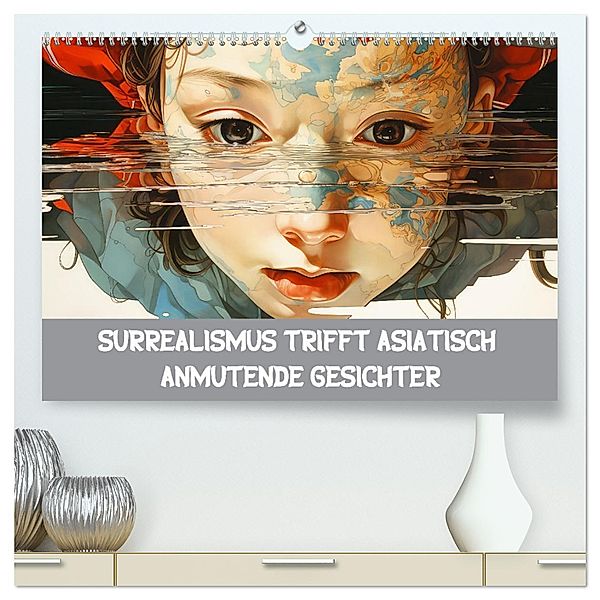 Surrealismus trifft asiatisch anmutende Gesichter (hochwertiger Premium Wandkalender 2024 DIN A2 quer), Kunstdruck in Hochglanz, Calvendo, Liselotte Brunner-Klaus