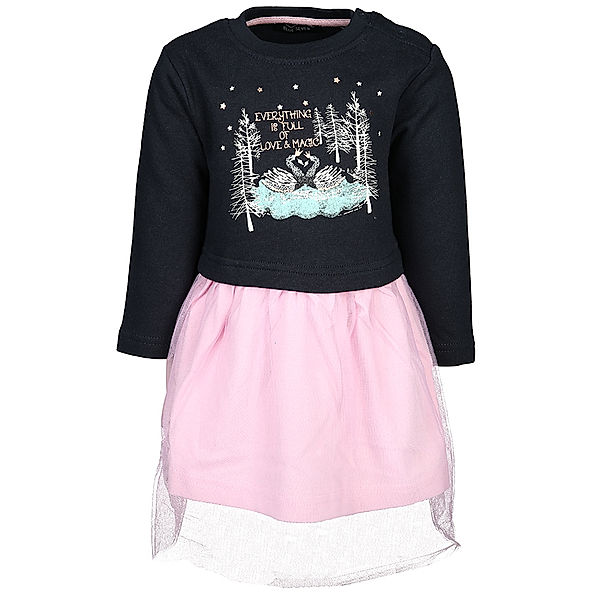 BLUE SEVEN Sweat-Kleid FAIRYTALE FOREST – SCHWAN in dunkelblau/rosa