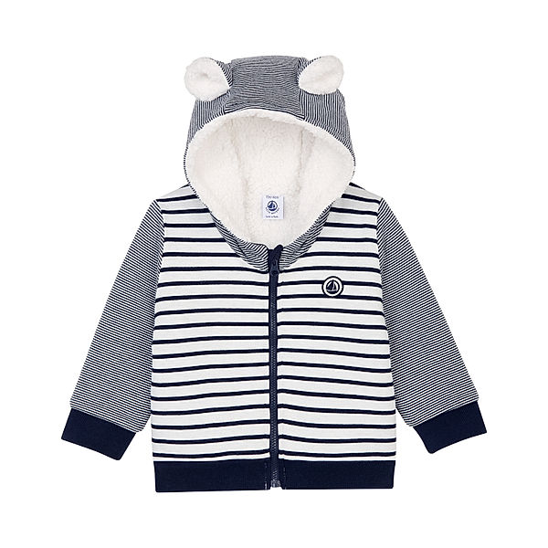 Petit Bateau Sweatjacke THIBAULT mit Ohren gefüttert in marshmallow/smoking