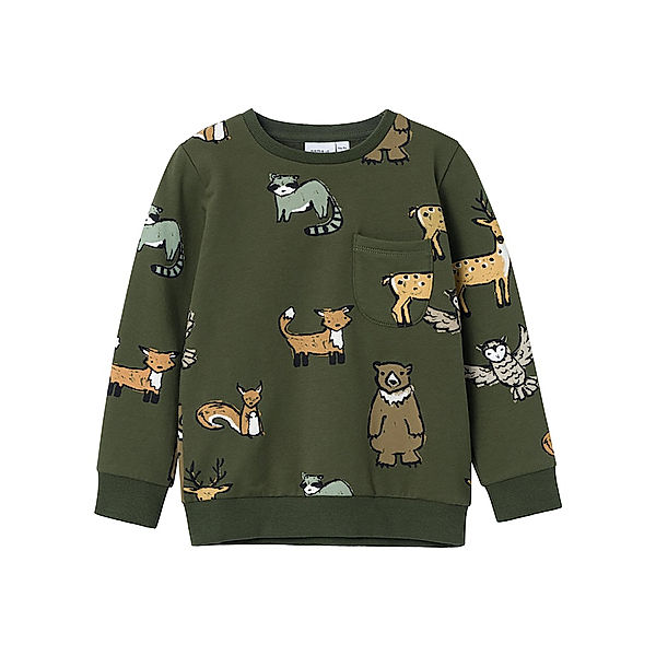 name it Sweatshirt NMMOSVALD ANIMALS in rifle green